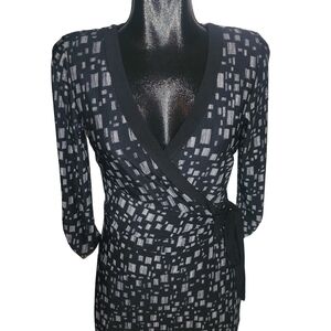 Le Chateau Black and White Patterned Wrap Style Dress M